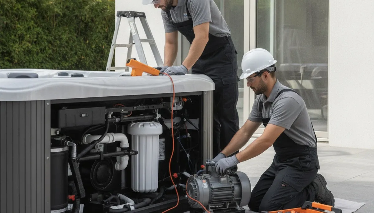 Portland, OR plumber repairing a spa for reliable home spa service on a same-day assessment