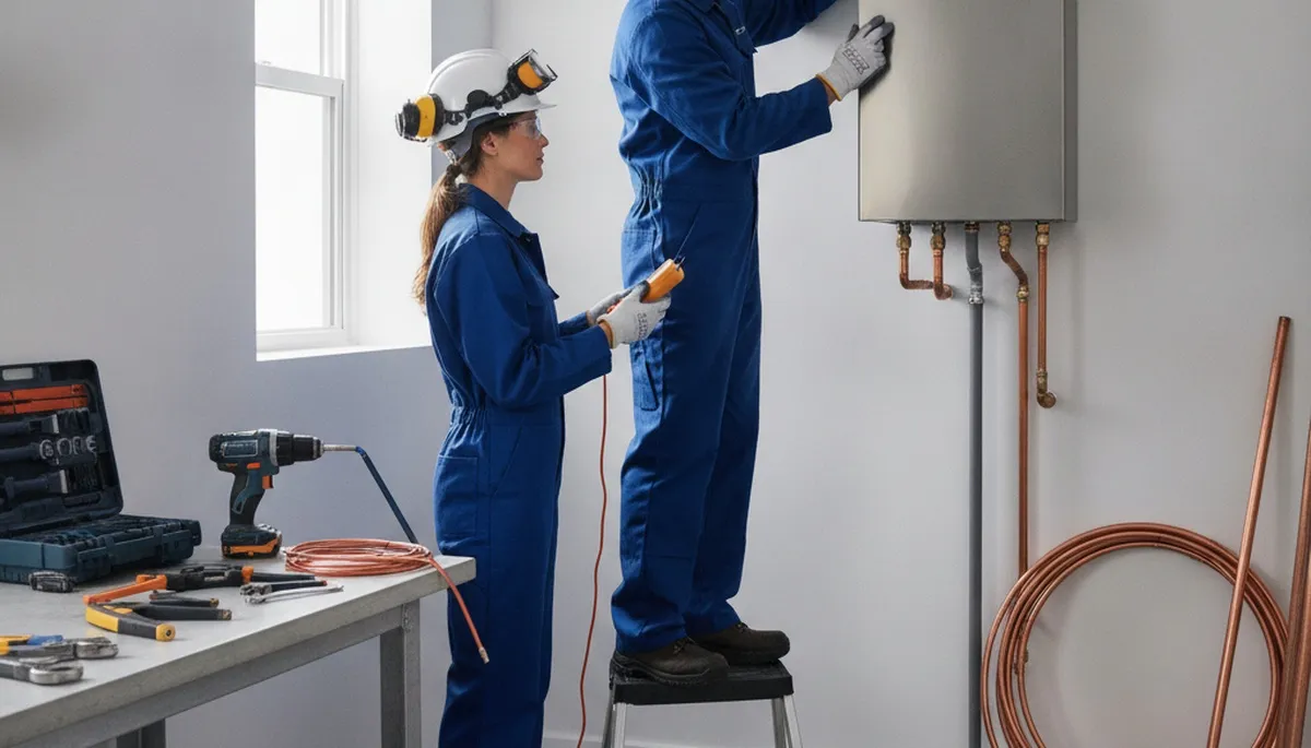 Portland, OR plumber installing a tankless water heater for a home service call