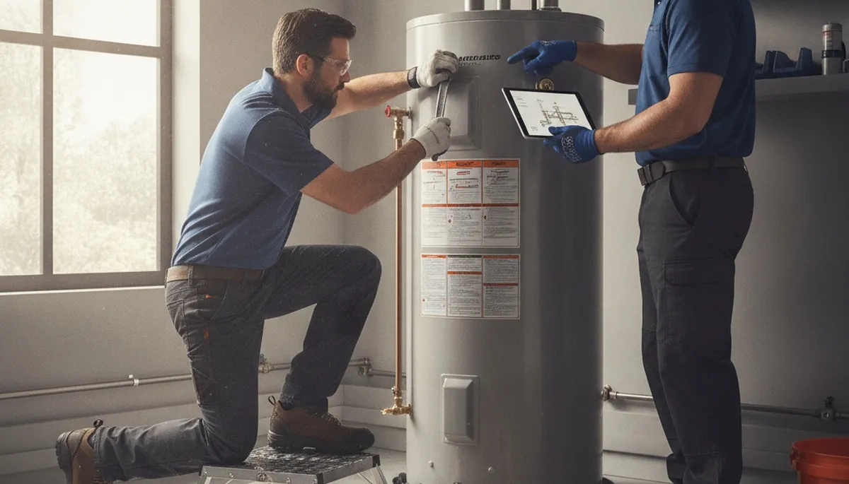 Portland, OR plumber repairing a water heater for a residential home